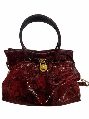 Michael Kors Hamilton Large Burgundy Snakeskin Embossed Leather Tote Bag